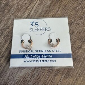 NWT! 365 Sleepers Rose Gold Surgical Stainless Steel Earrings - Floral Diamond